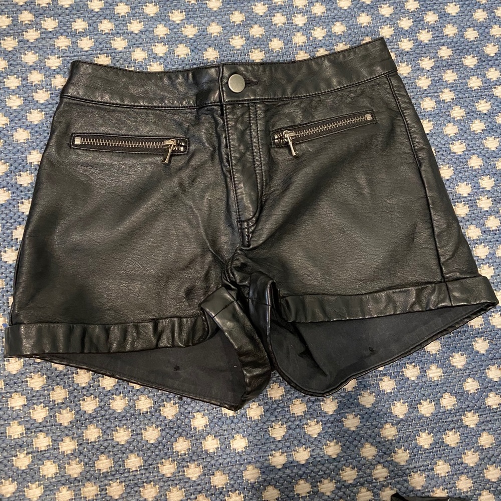 Black Leather-looking High-Waisted Shorts
